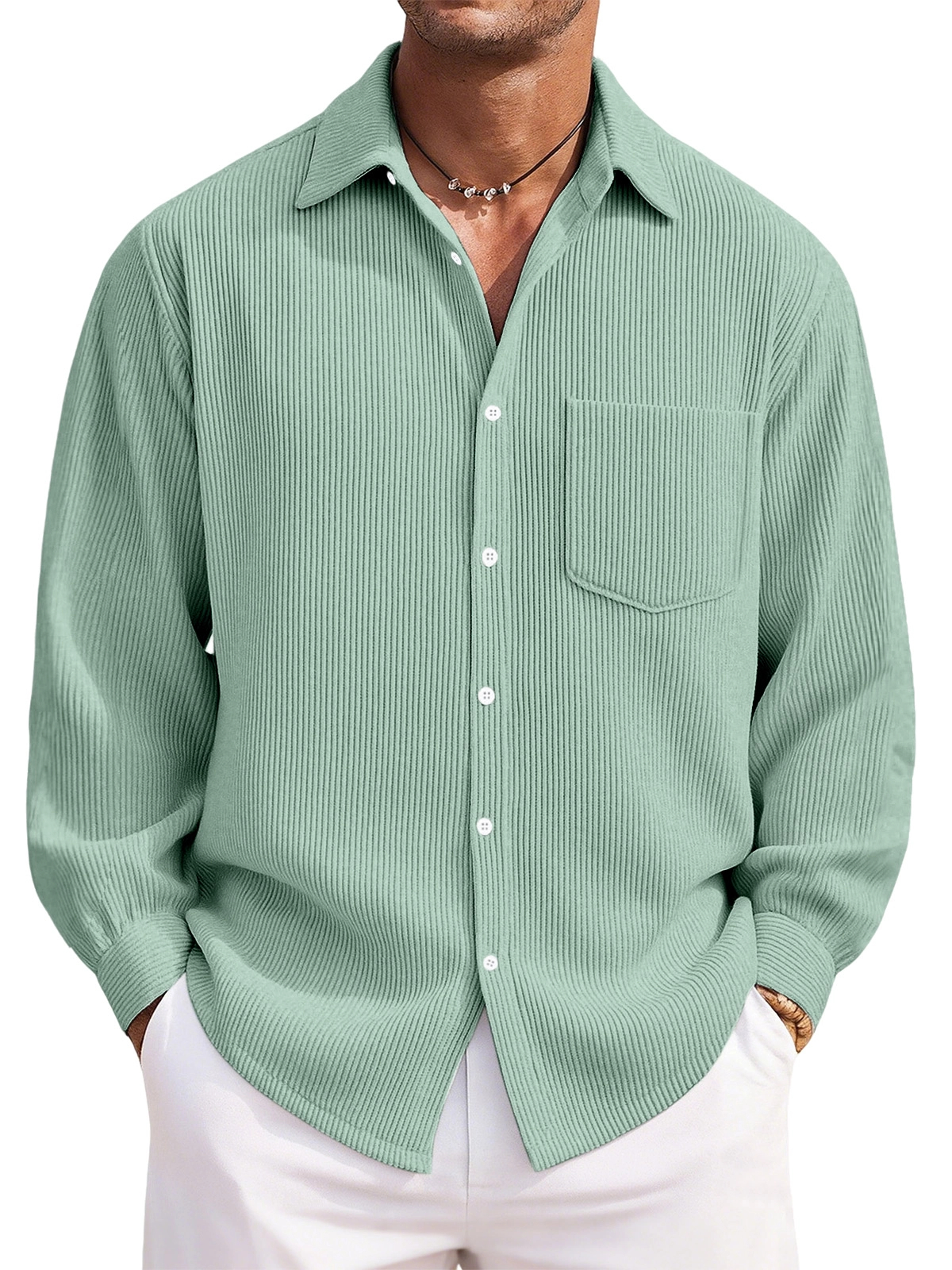 Men's Everyday Casual Solid Color Corduroy Button Lapel Long Sleeve Shirt