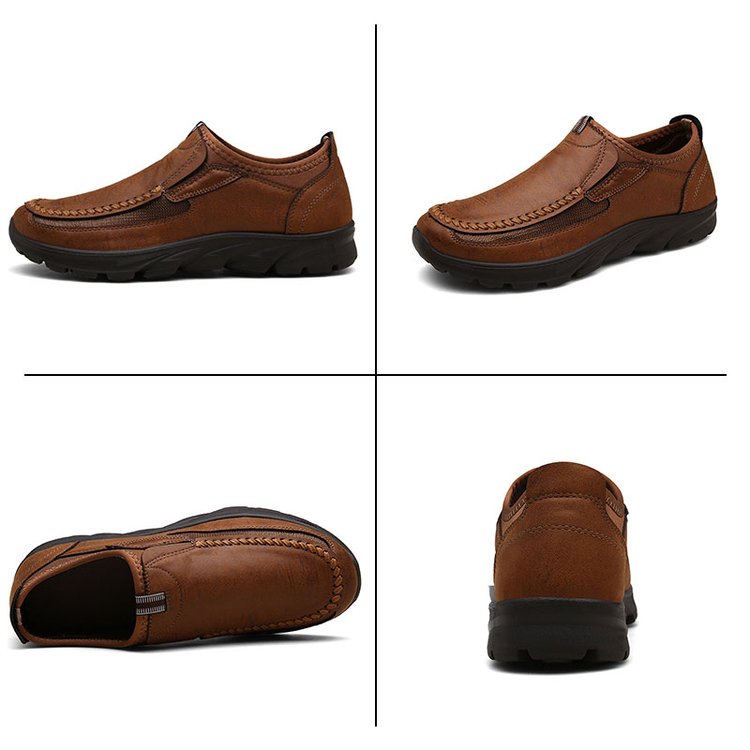 Men Handmade Side Breathable Casual Comfortable Leather Shoes