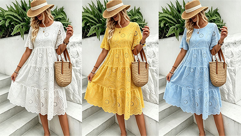 🔥60% OFF Women’s Hollow Lace Cutwork Loose Layered Cotton Summer Dress