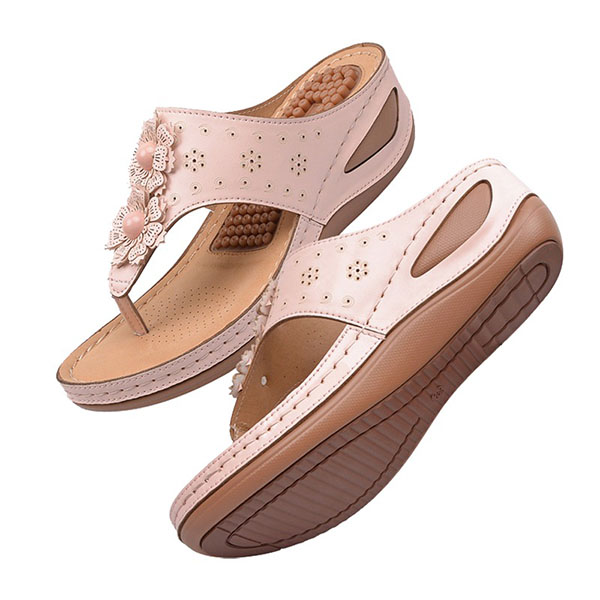 💝Last Day 60% OFF⭐Women's Massage Floral Decoration Non-slip Wedge Sandals, Comfortable Arch Support Sandals