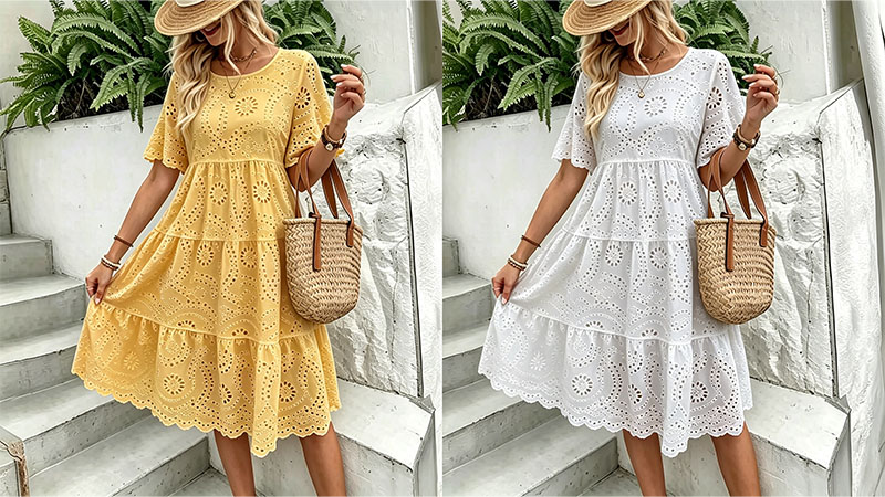 🔥60% OFF Women’s Hollow Lace Cutwork Loose Layered Cotton Summer Dress
