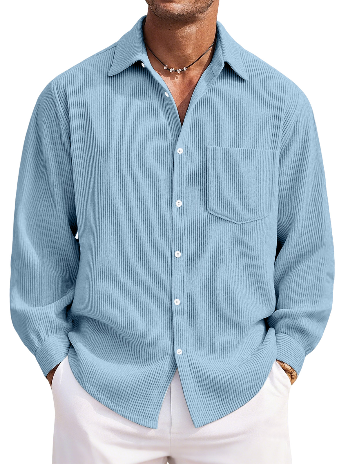 Men's Everyday Casual Solid Color Corduroy Button Lapel Long Sleeve Shirt