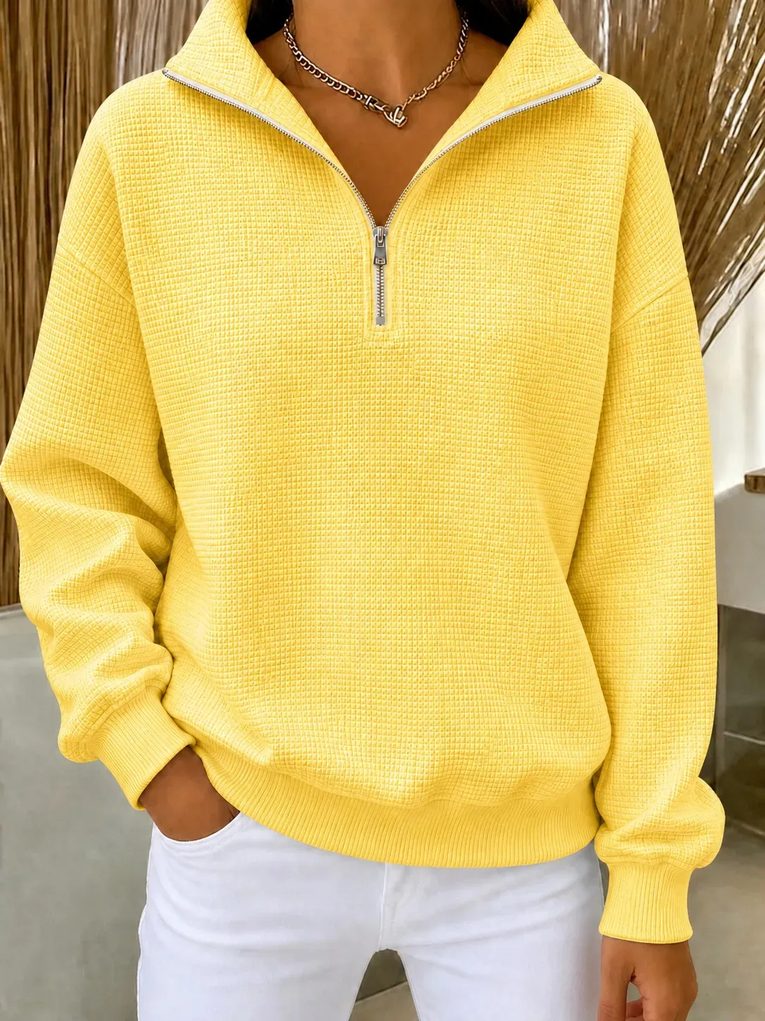 CLEARANCE SALE🔥Women's Waffle Knit Quarter-Zip Sweatshirt