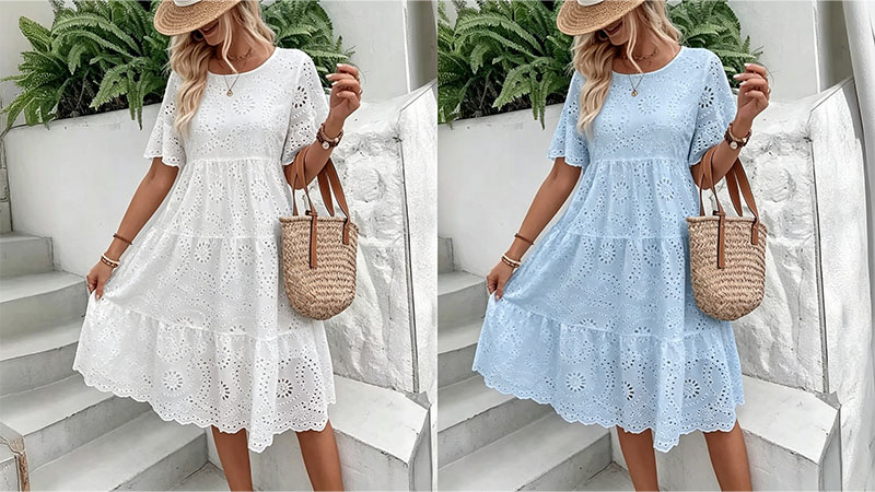 🔥60% OFF Women’s Hollow Lace Cutwork Loose Layered Cotton Summer Dress