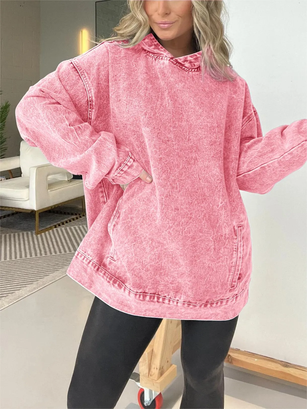 ⏰FALL SALE-DENIM HOODED SWEATSHIRT WITH FRONT POCKETS (BUY 2 FREE SHIPPING)