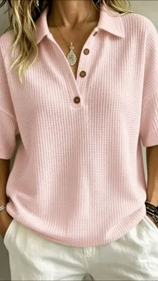 🔥LAST DAY 50% OFF🔥 Women's Casual Waffle Short Sleeve Button Shirt