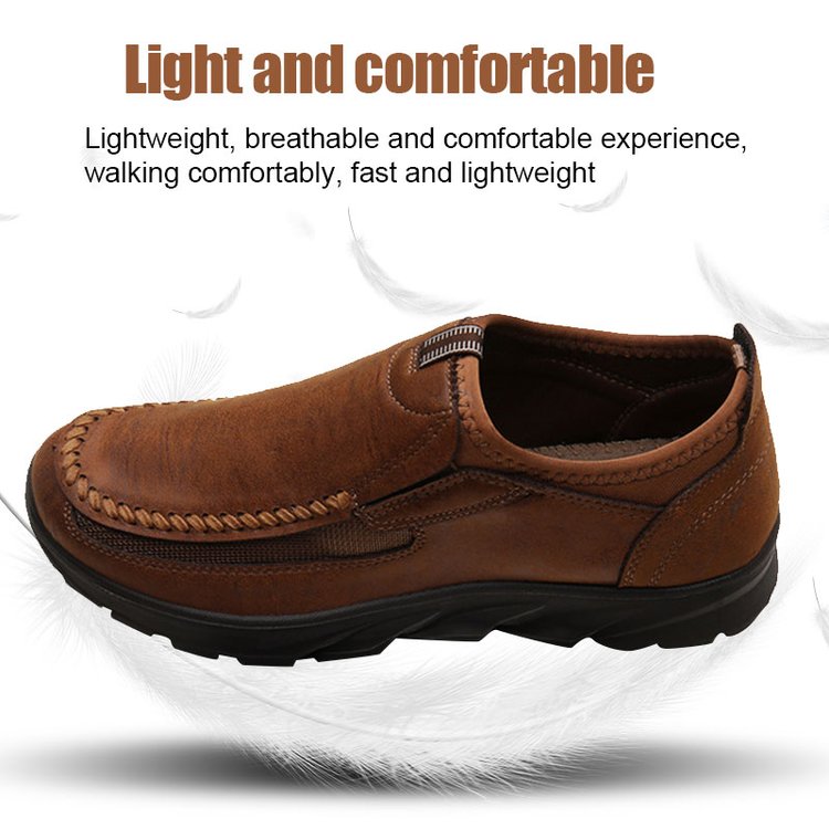 Men Handmade Side Breathable Casual Comfortable Leather Shoes