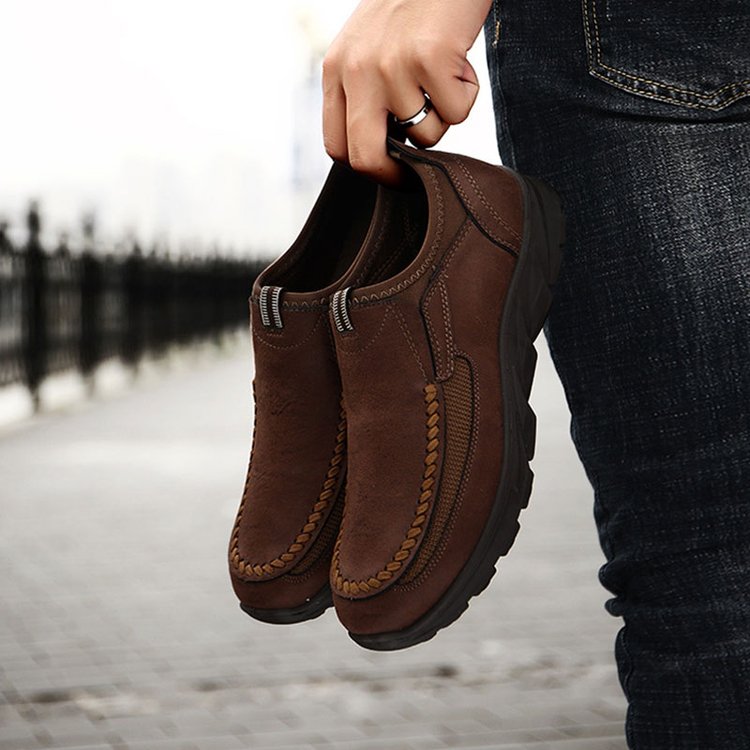 Men Handmade Side Breathable Casual Comfortable Leather Shoes