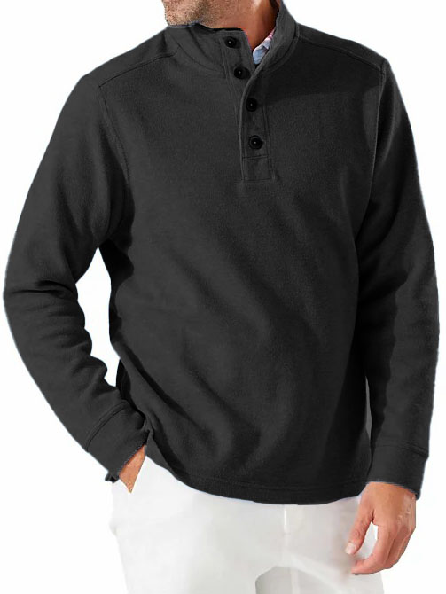Men's Fashion Casual Vintage Stand Collar Button Down Long Sleeve Polo Shirt