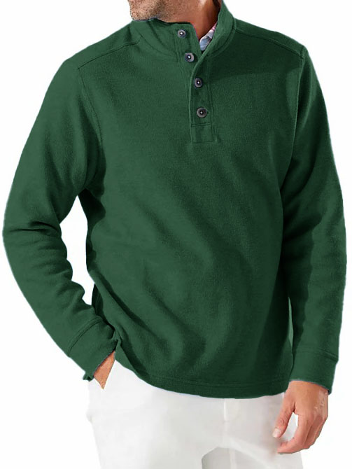Men's Fashion Casual Vintage Stand Collar Button Down Long Sleeve Polo Shirt
