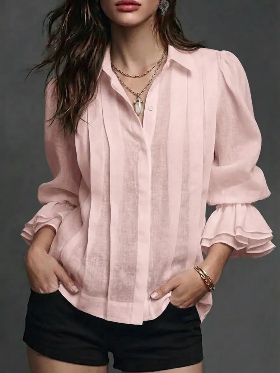 New Arrivals🔥Women's Solid Color Lapel Long Sleeve Casual Loose Linen Cardigan Top