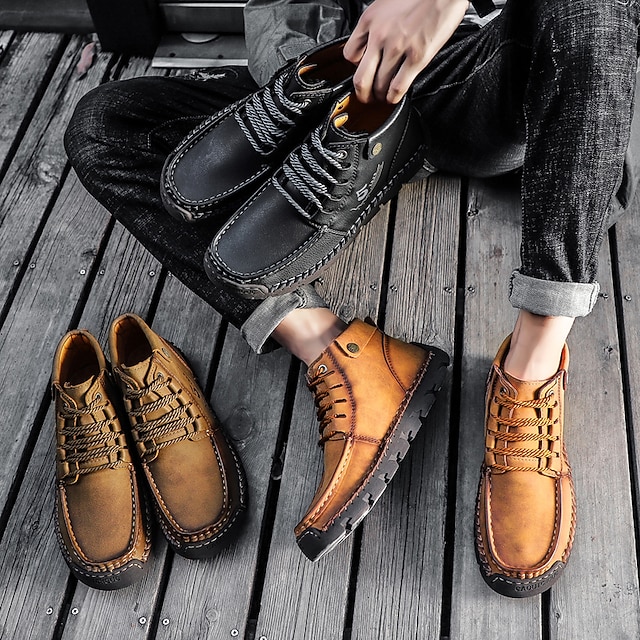  Men's Vintage Leather Ankle Boots &ndash; Lace-Up Casual Outdoor Shoes with Durable Non-Slip Sole