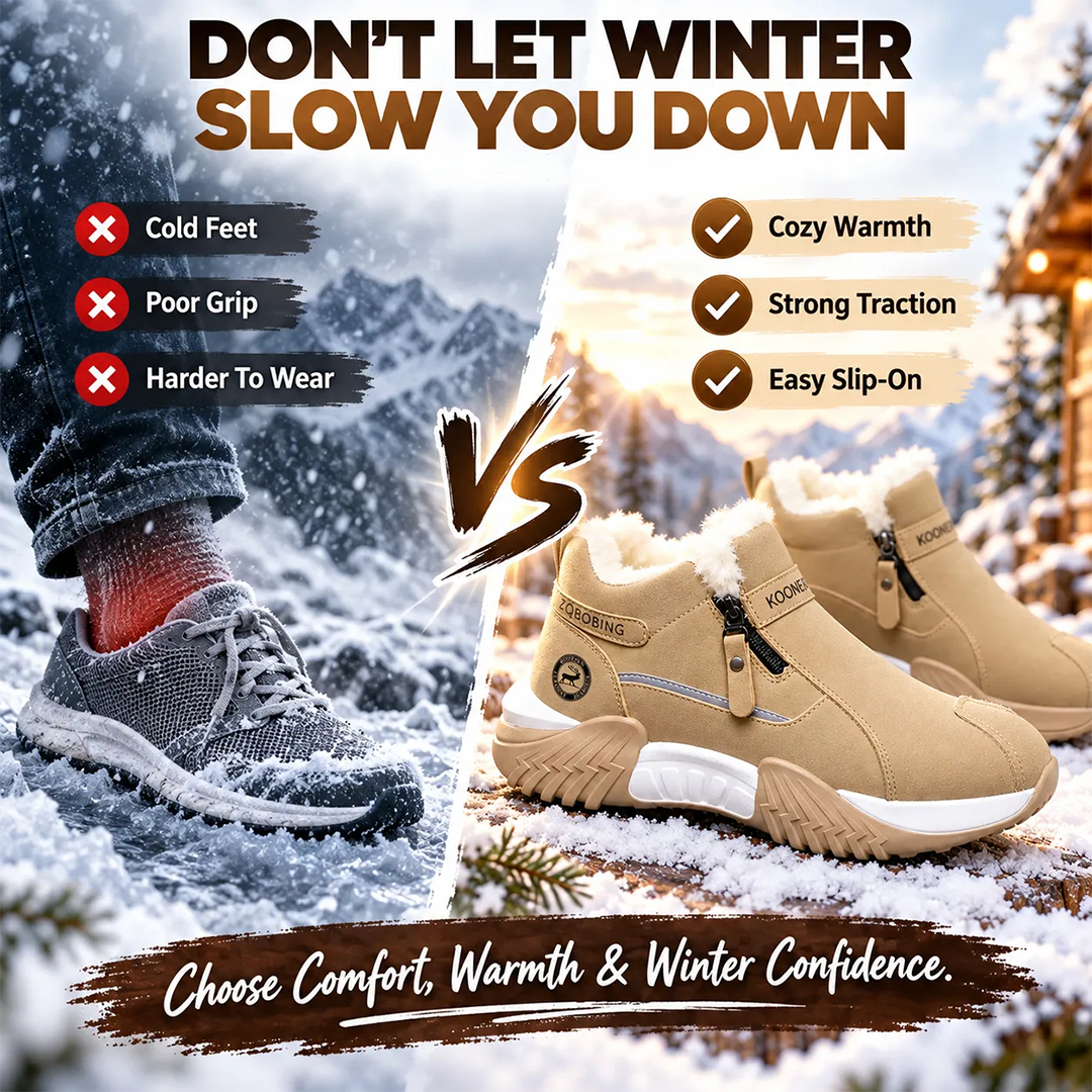 Warm Fleece Winter Snow Boots with Side Zip | Anti-Slip Outdoor Ankle Shoes