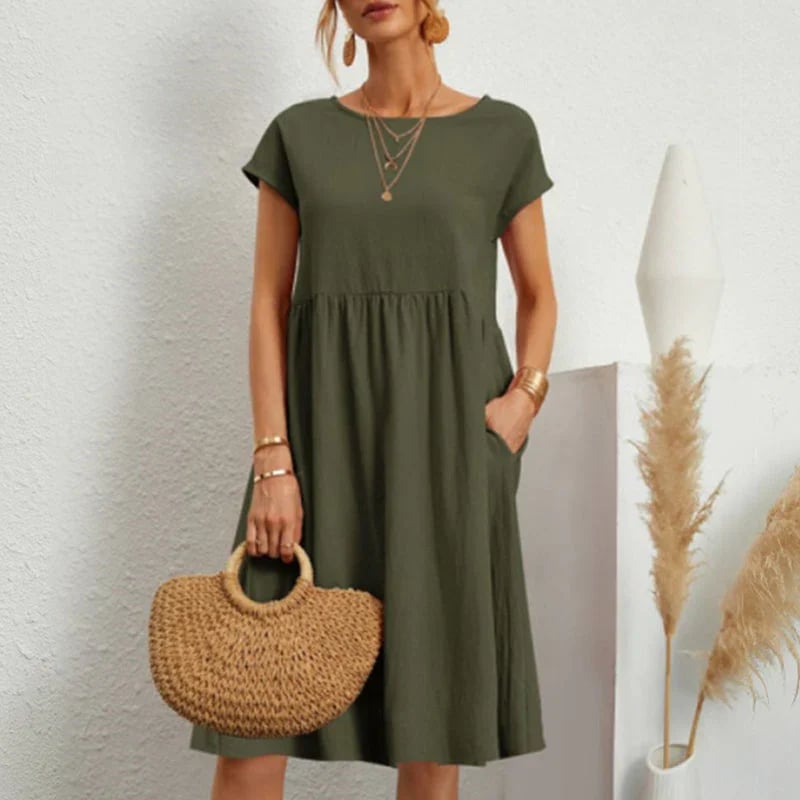 🔥Women's Cotton Round Neck Dress(Buy 2 get 15% off )
