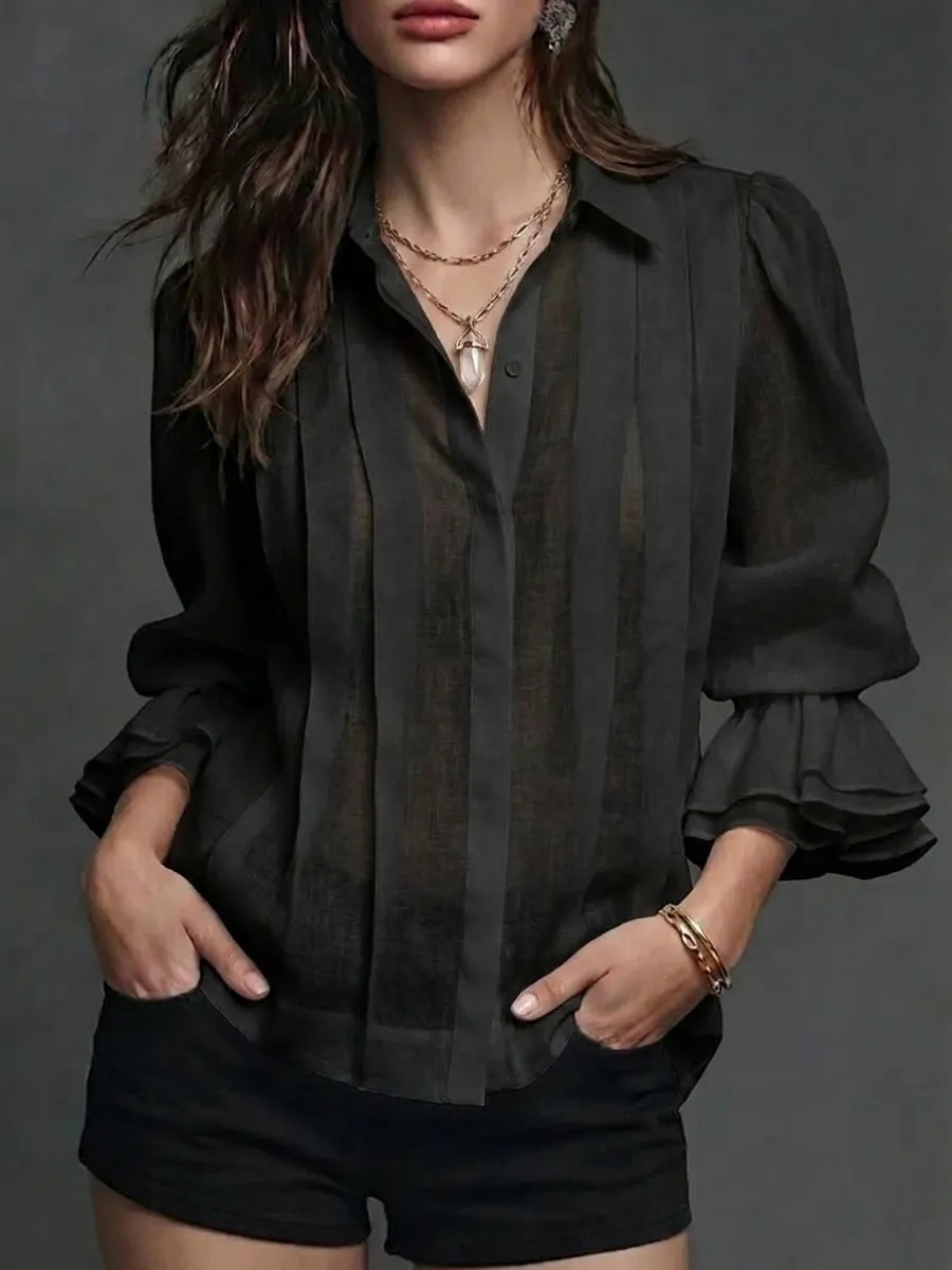 New Arrivals🔥Women's Solid Color Lapel Long Sleeve Casual Loose Linen Cardigan Top