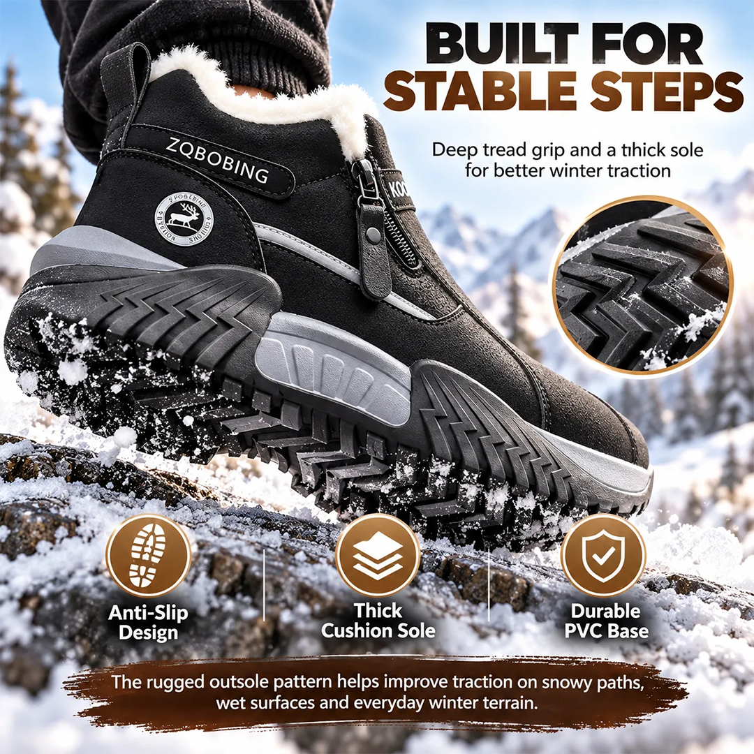 Warm Fleece Winter Snow Boots with Side Zip | Anti-Slip Outdoor Ankle Shoes