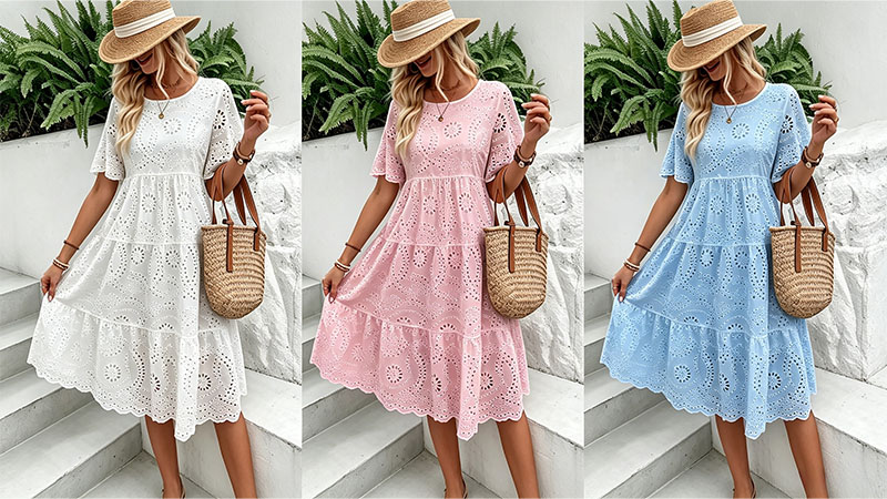 🔥60% OFF Women’s Hollow Lace Cutwork Loose Layered Cotton Summer Dress