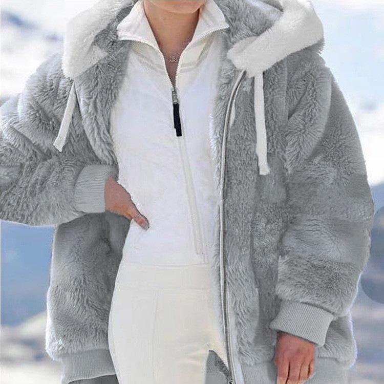 Oversized Women’s Zip-Up Hooded Jacket with Fleece Lining – Soft & Warm for Winter