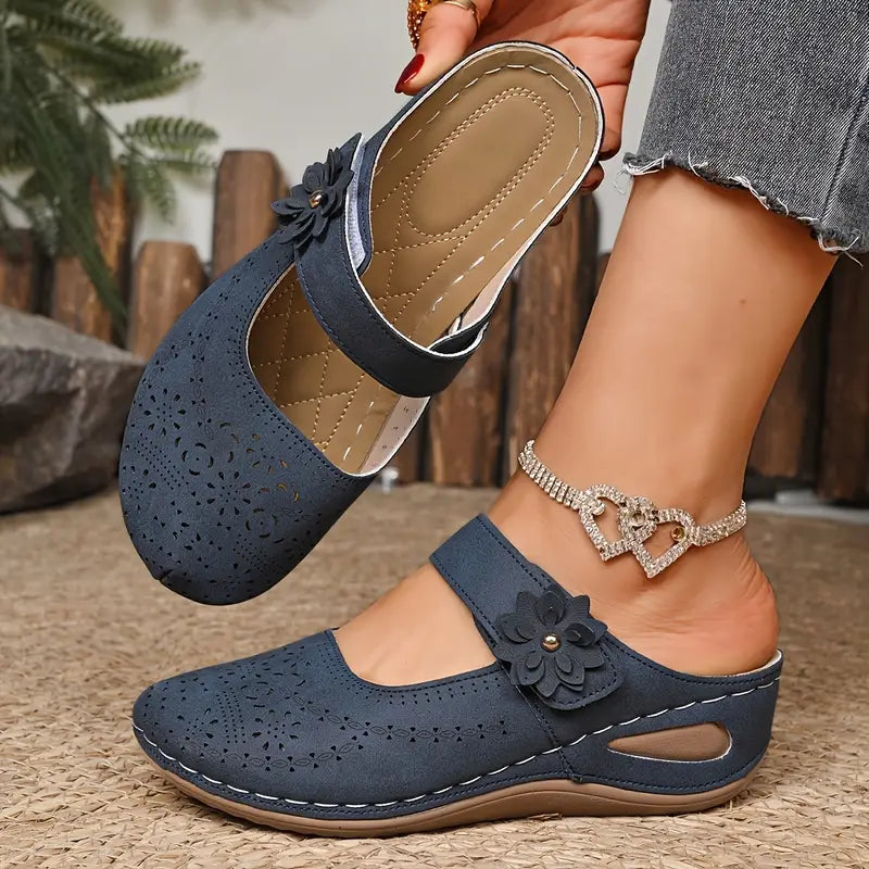 Now 60% off-Floral Accent Wedge Mules for Women