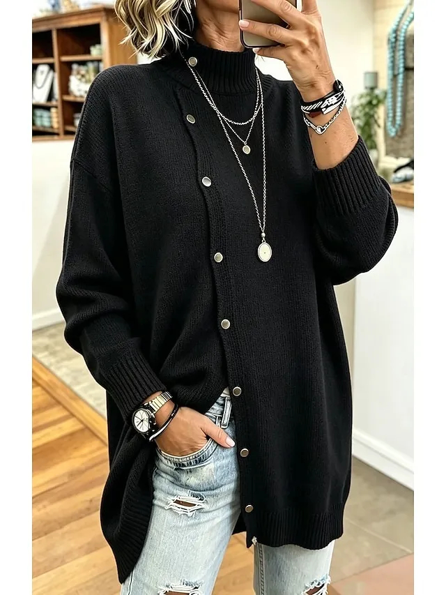 Women's Turtleneck Sweater Cardigan Sweater Cable Knit Sweater