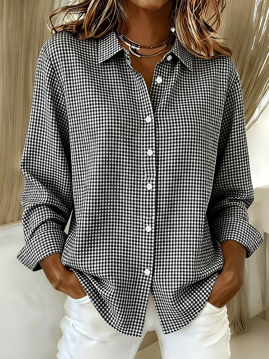 CLEARANCE SALE🔥 Women's Casual Gingham Long Sleeve Button Down Shirt