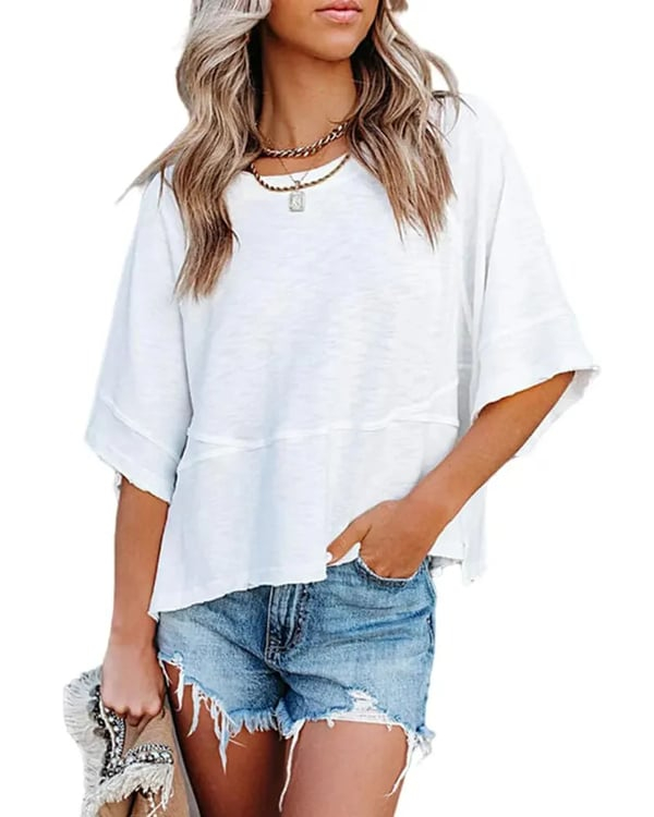 ⏰Women's Summer Casual Crewneck Batwing Half Sleeve Tee