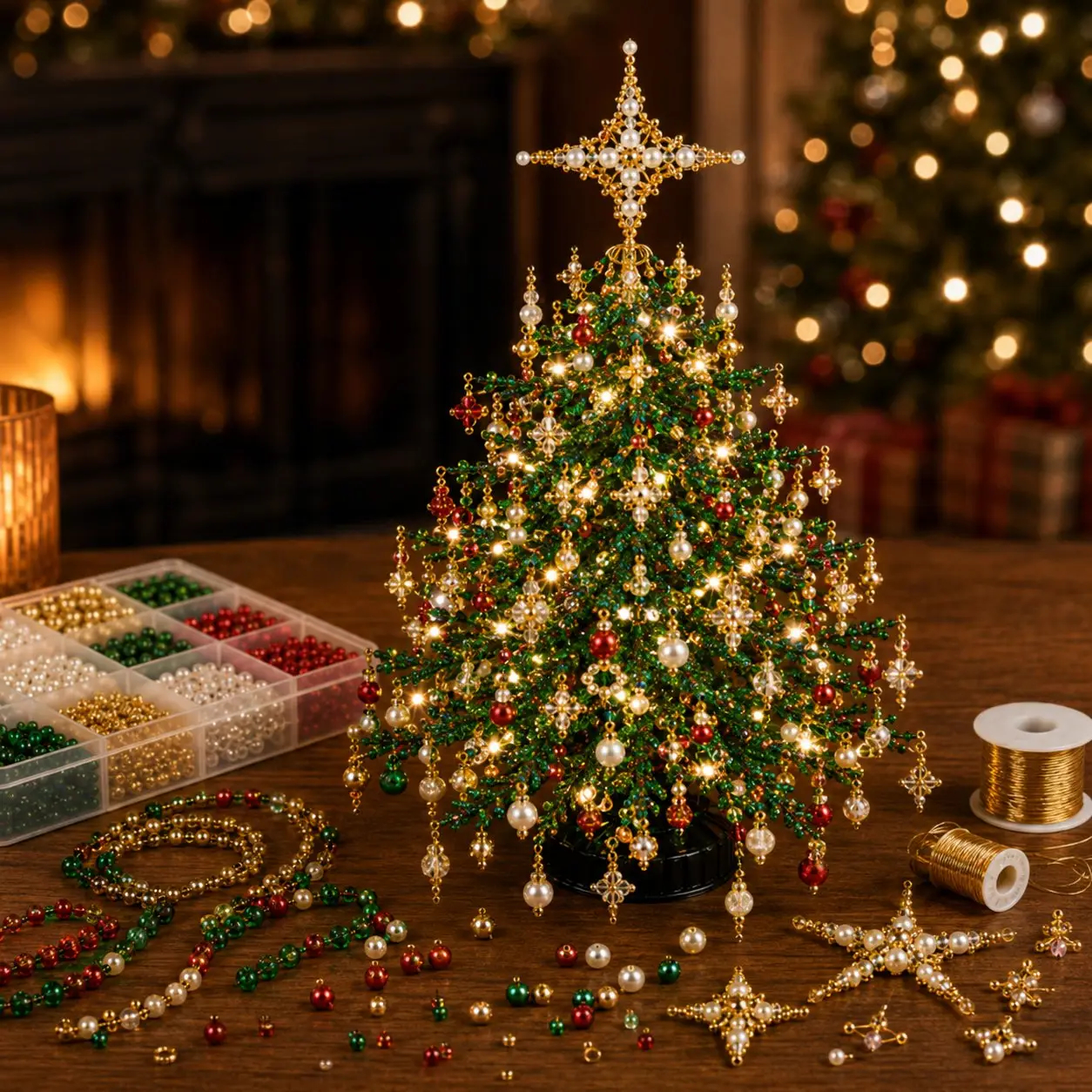 🎄✨ DIY Light-Up Glass Bead & Faux Pearl Christmas Tree Kit – Create Your Own Sparkling Holiday Decoration 💕