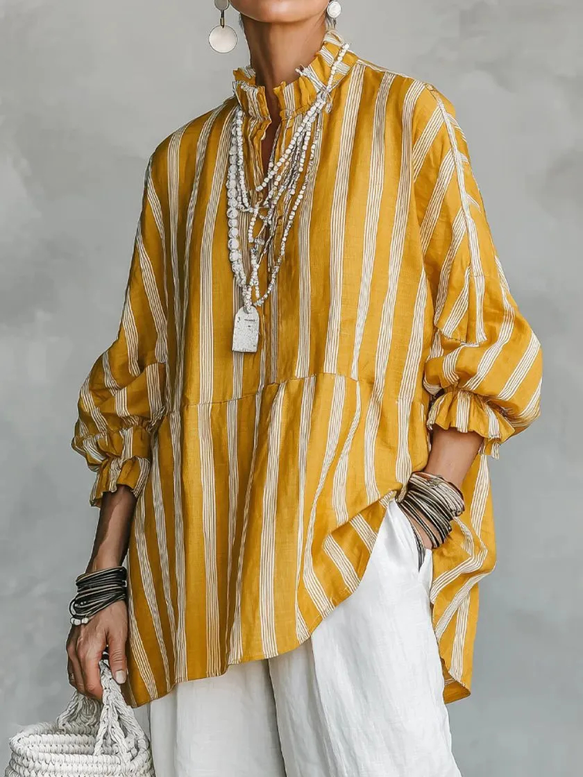 Casual Striped Linen-cotton Shirt