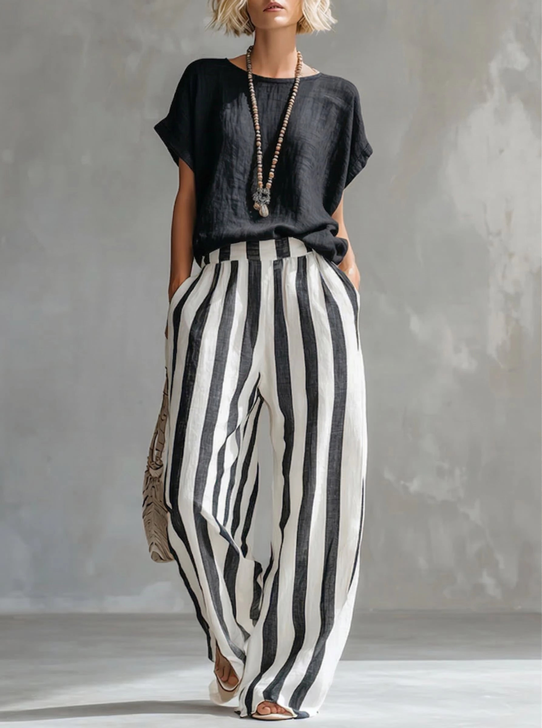 Cozy Loose-fit Striped Cotton-linen Two-piece Set ✨Plus Size Friendly S-3XL