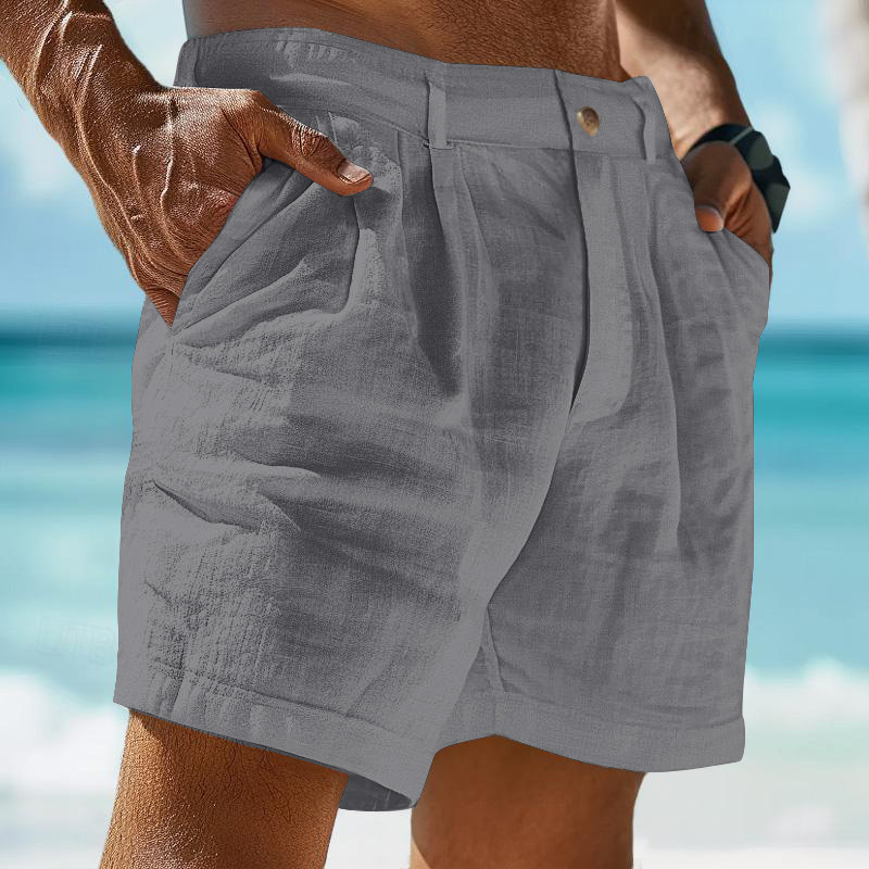 Men's Linen Solid Color Summer Shorts Beach Shorts