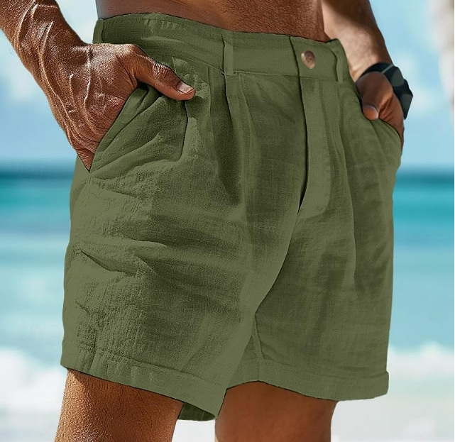 Men's Linen Solid Color Summer Shorts Beach Shorts