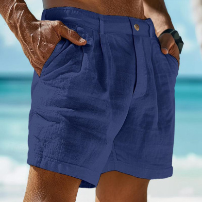 Men's Linen Solid Color Summer Shorts Beach Shorts
