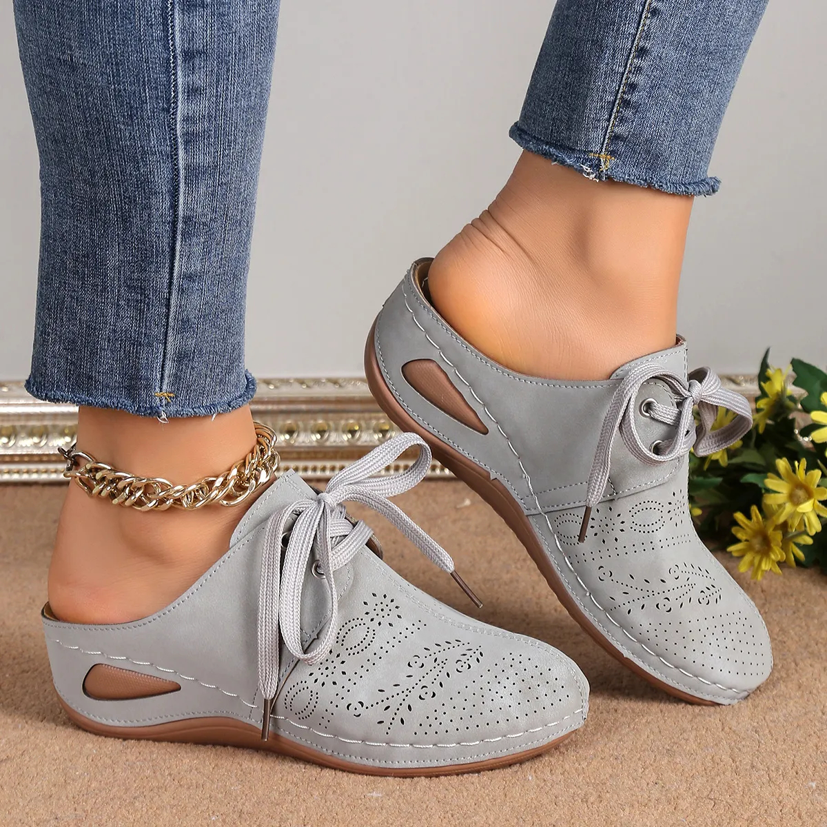 🔥Last Day! 70% Off🔥 Orthopedic Closed-Toe Sandals - Lace-up Wedge Heel Women's Sandals