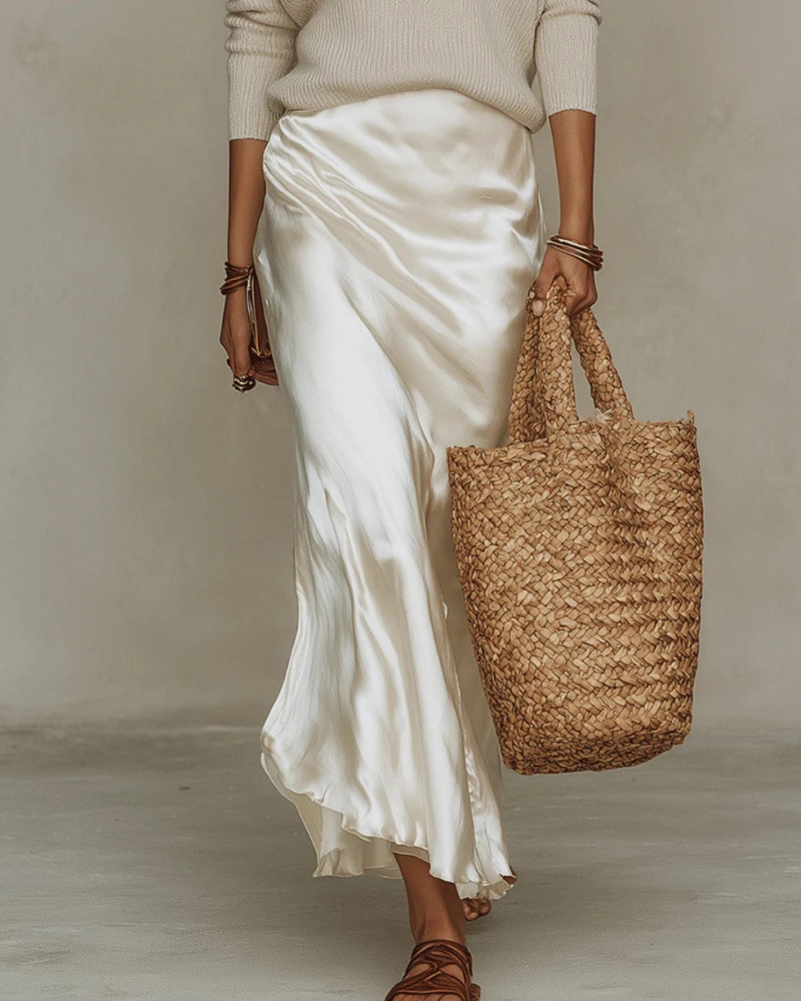 Satin Midi Dress with Included Sweater
