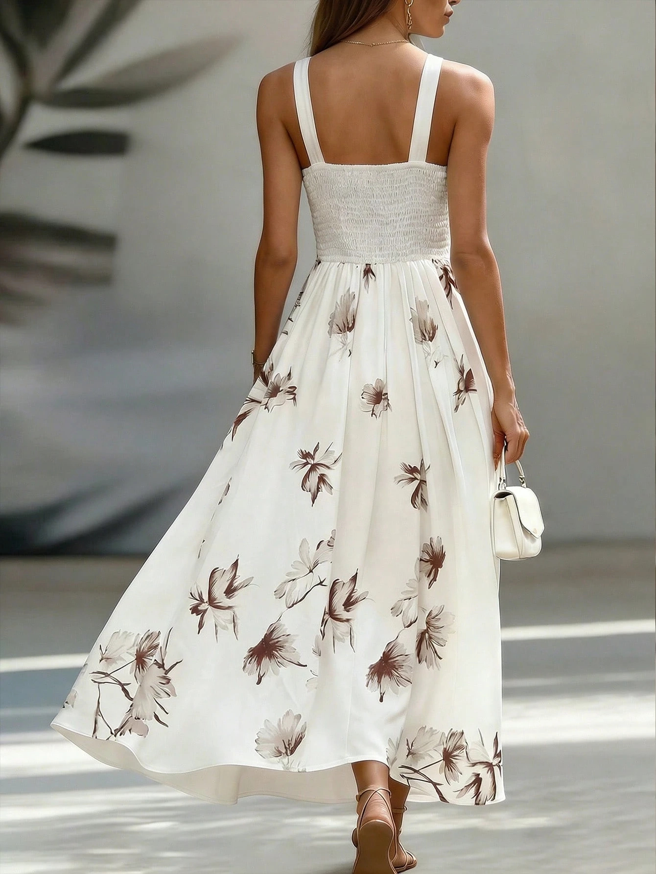 EMERY ROSE AB Patchwork V-Neck Sleeveless Waist Cinched Elegant Midi Dress, Suitable For Work & Vacation