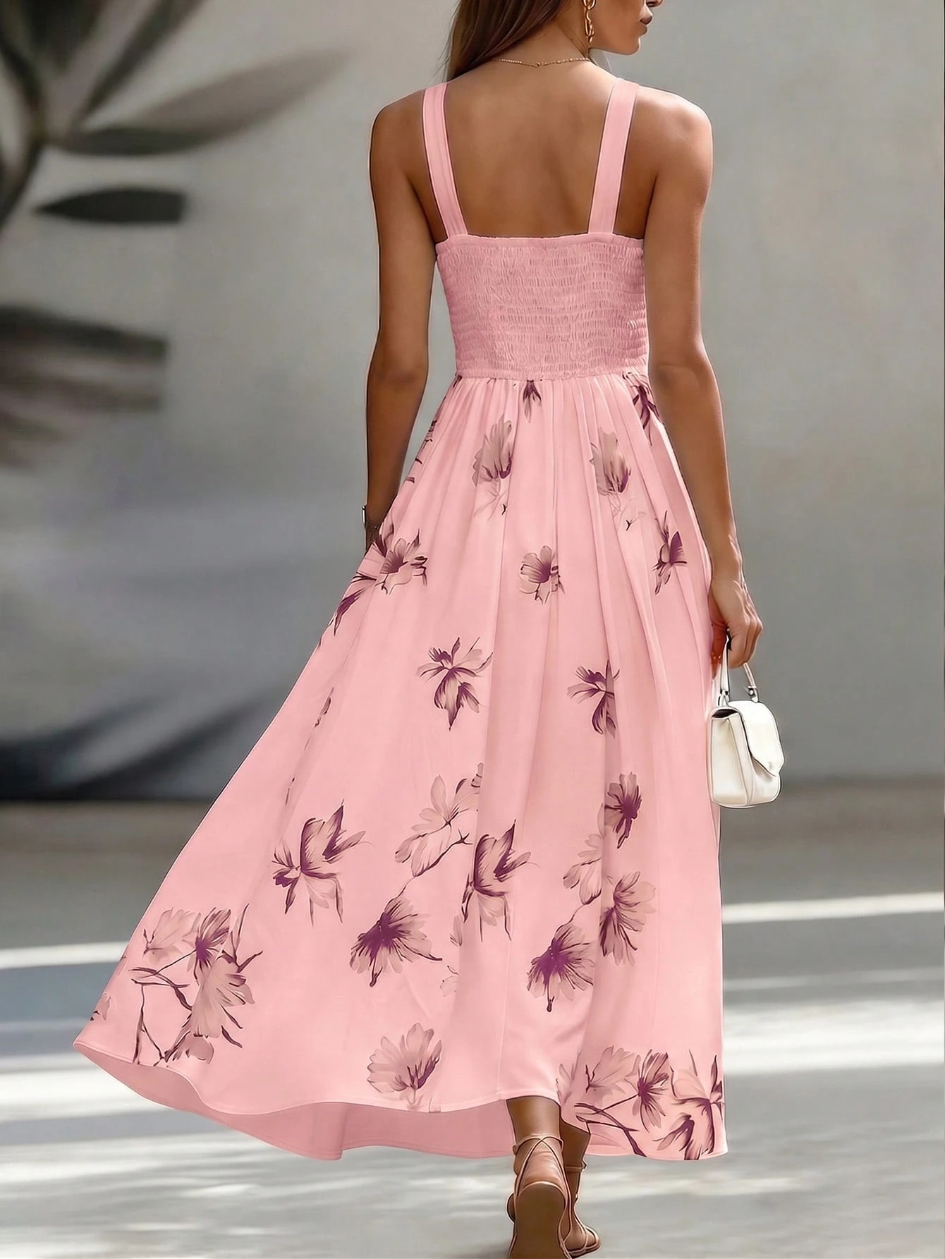 EMERY ROSE AB Patchwork V-Neck Sleeveless Waist Cinched Elegant Midi Dress, Suitable For Work & Vacation