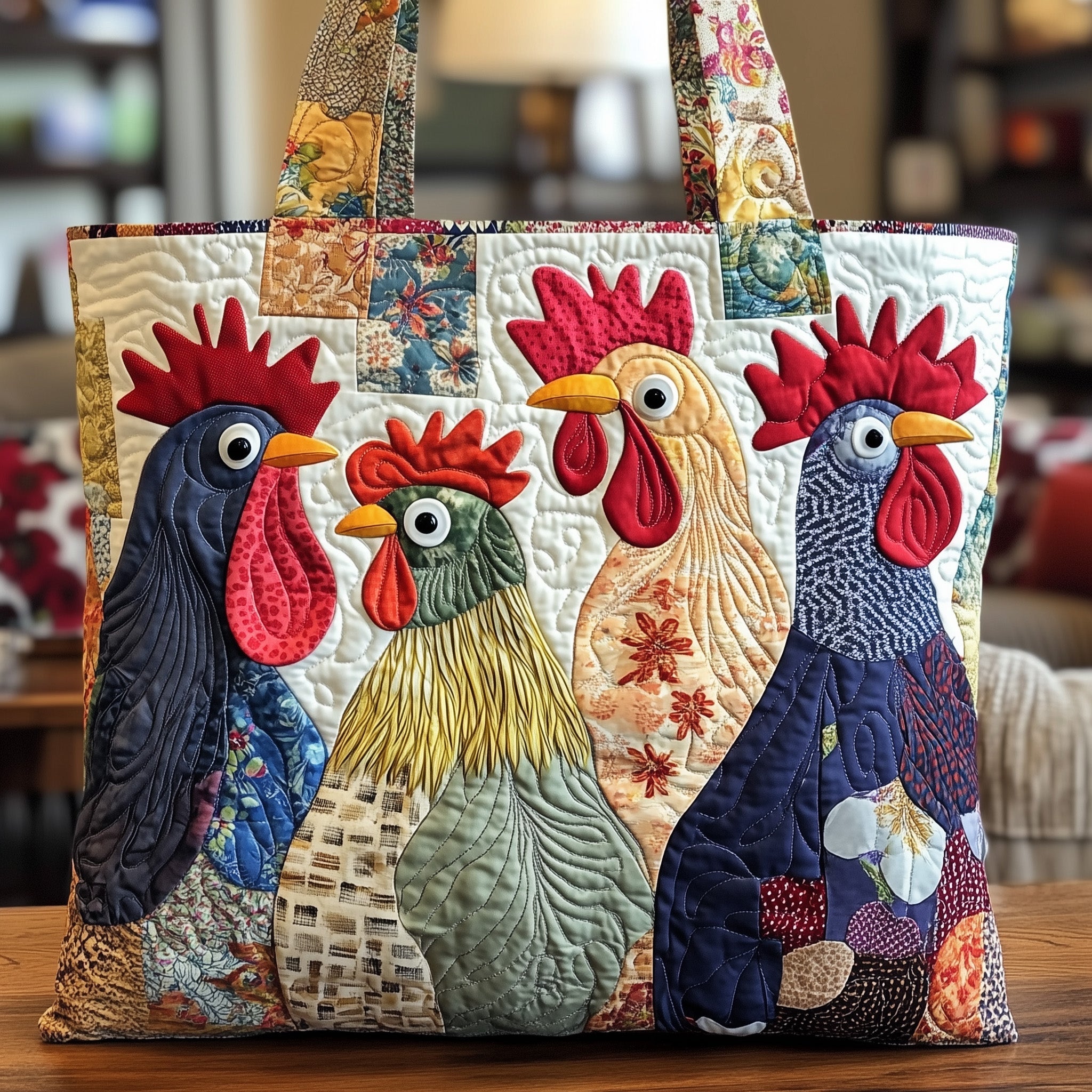 Rooster Parade Quilted Tote Bag GFTONL4837
