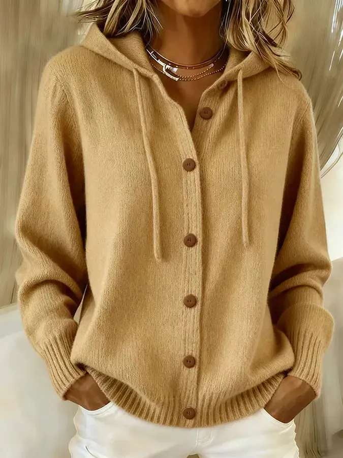 CLEARANCE SALE🔥 Women's Casual Hoodie Cotton Plain Long Sleeve Comfy Cardigan