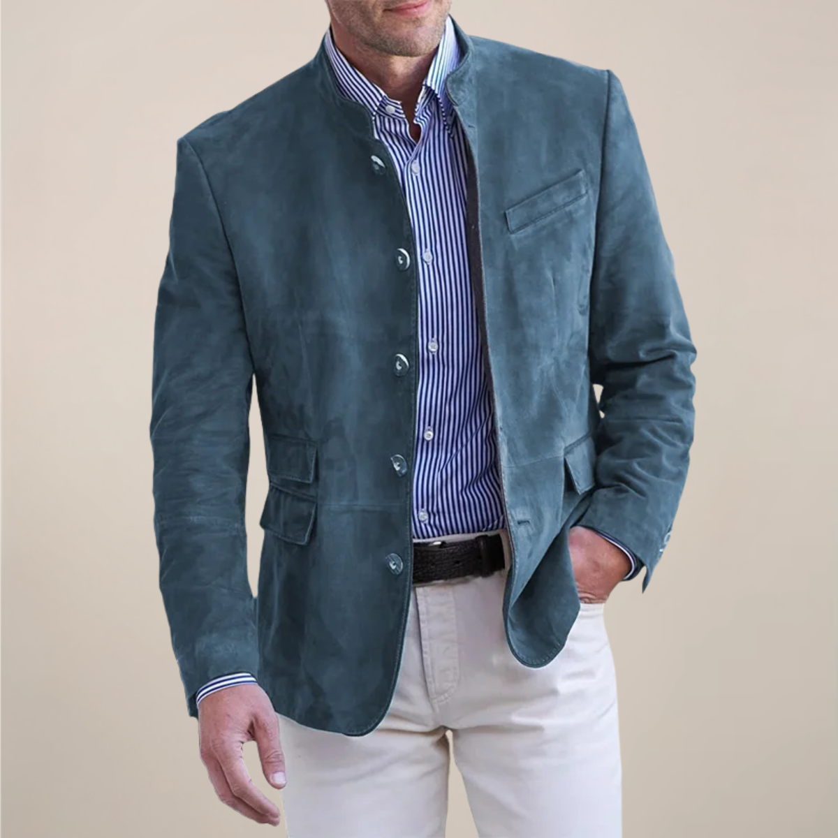 Men’s Stand Collar Blazer – Smart-Casual Lightweight Layering