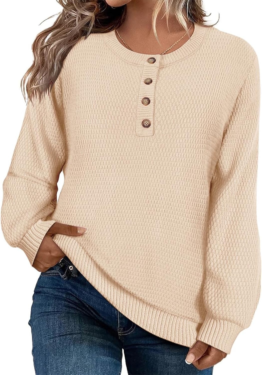 2025 Latest Button Long Sleeve Round Neck Knitted Top