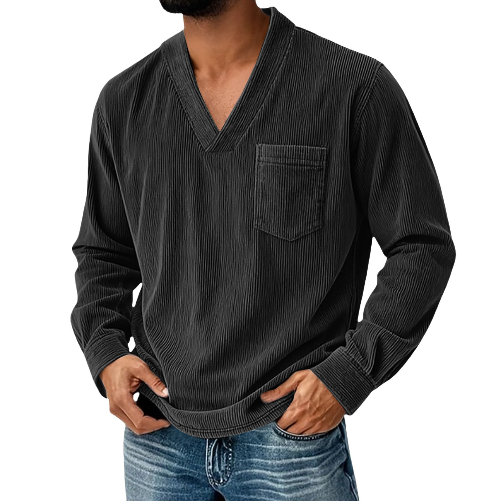 Corduroy Men's Solid Color Casual Long-Sleeve Shirt