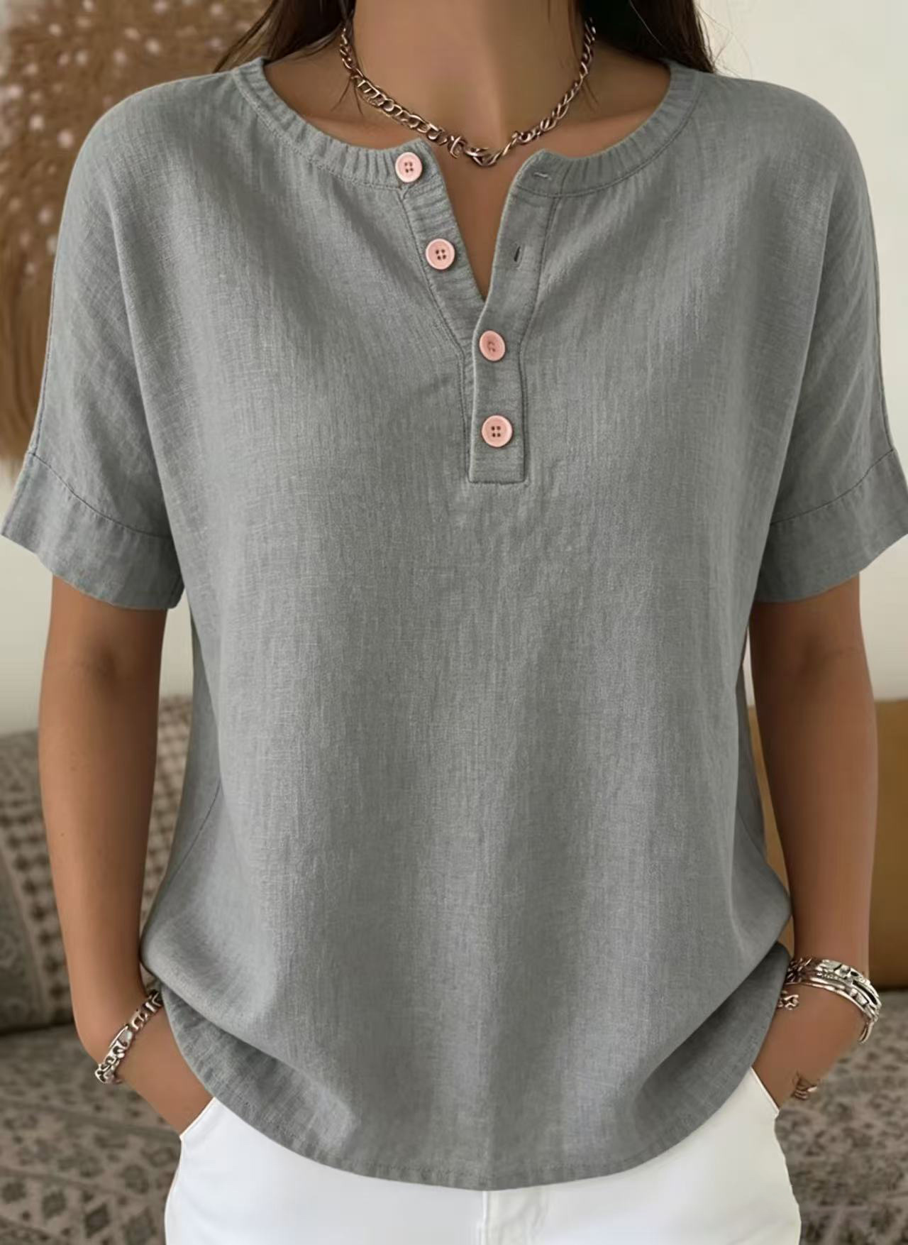Summer New Arrivals — Women's Casual Cotton-Linen Short-Sleeve Tops
