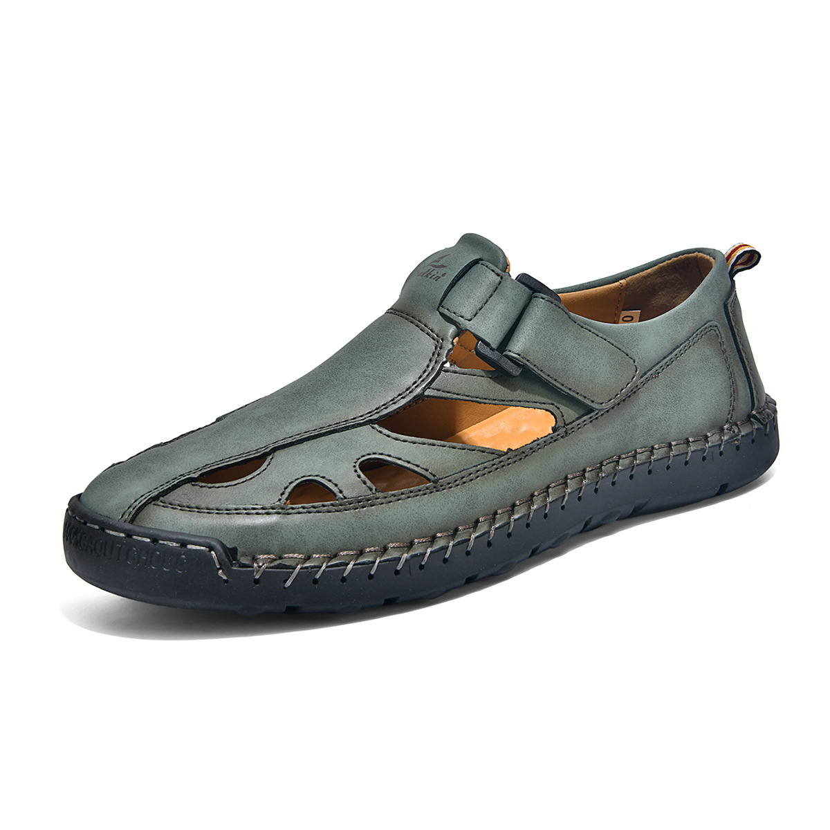Summer New Men'S Baotou Sandals, Fashionable And Breathable Outdoor Casual Shoes, Stitched Hollow Beach Shoes