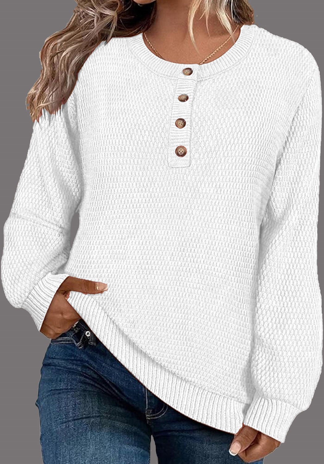 2025 Latest Button Long Sleeve Round Neck Knitted Top