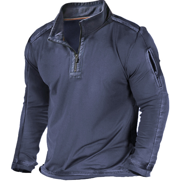 50% off - Men's Casual Solid Color Waffle Zipper Long Sleeve Sweatshirt