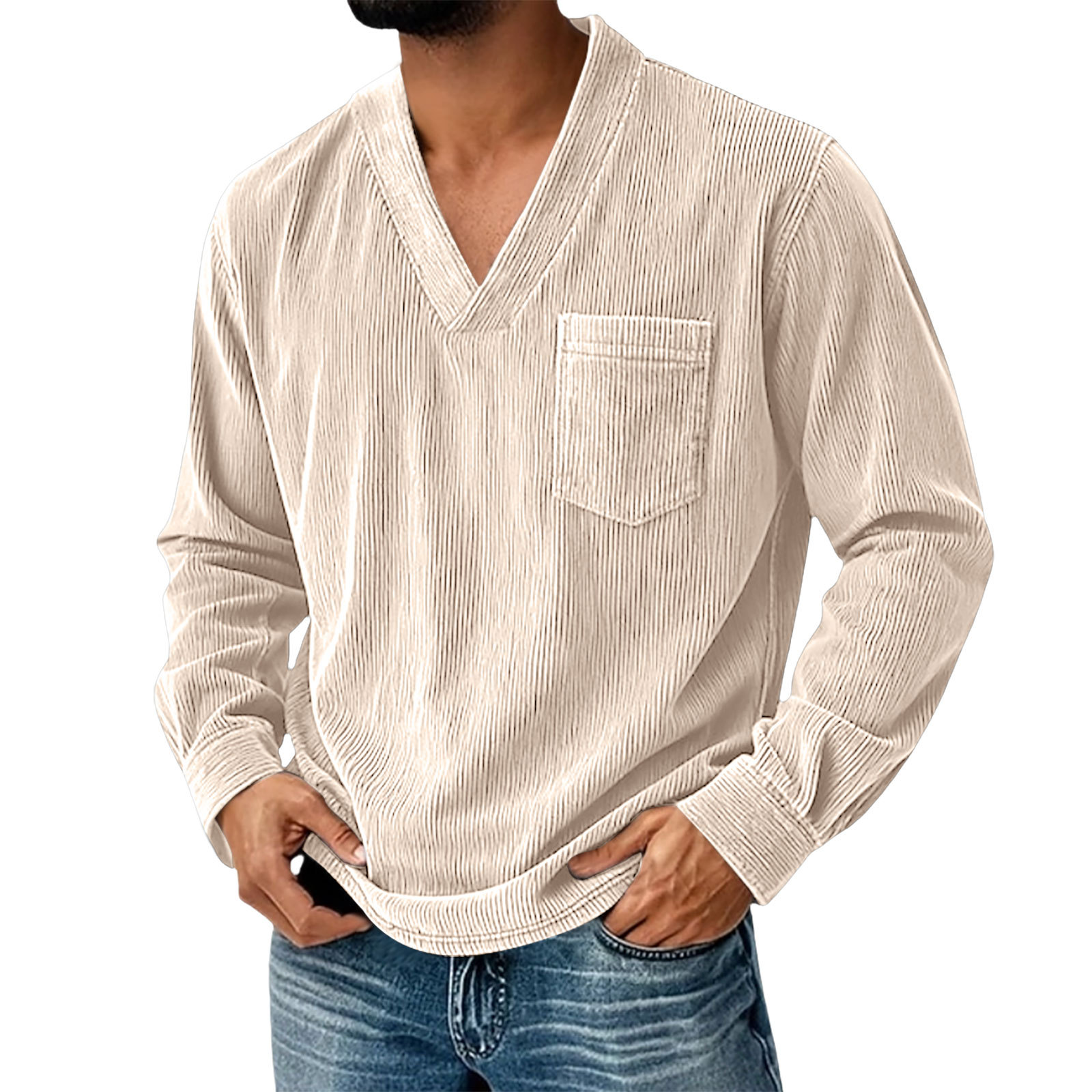 Corduroy Men's Solid Color Casual Long-Sleeve Shirt