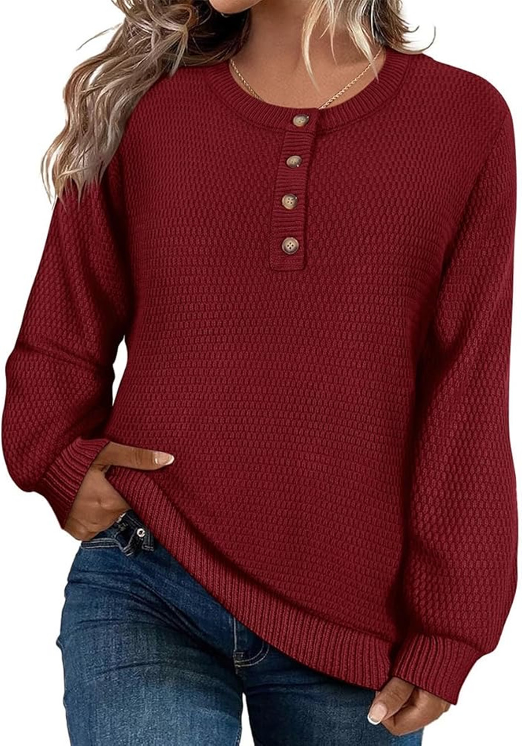 2025 Latest Button Long Sleeve Round Neck Knitted Top