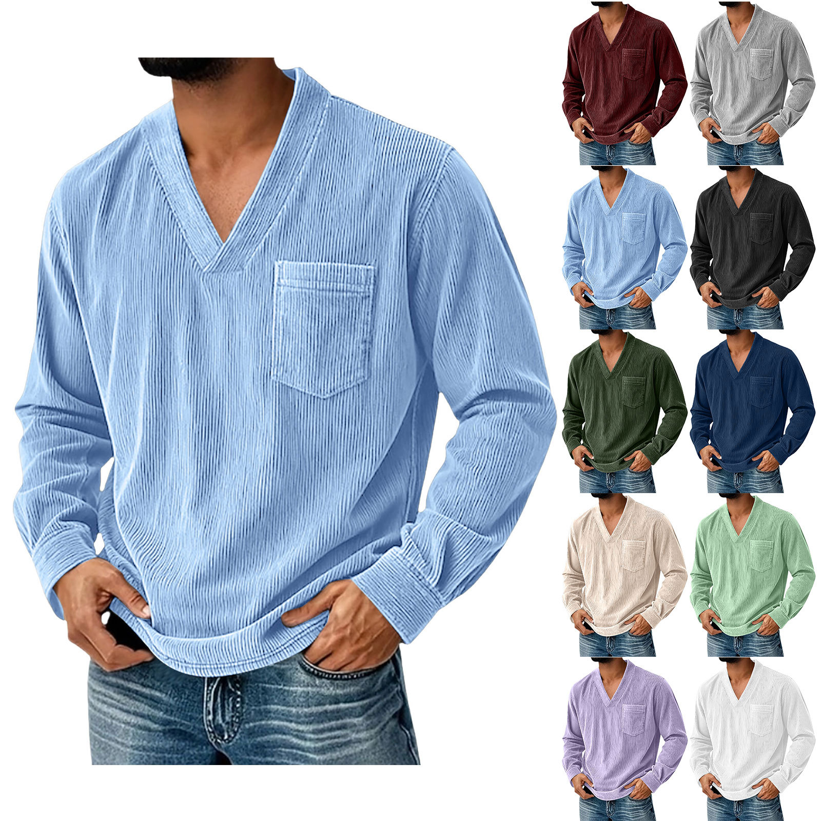 Corduroy Men's Solid Color Casual Long-Sleeve Shirt