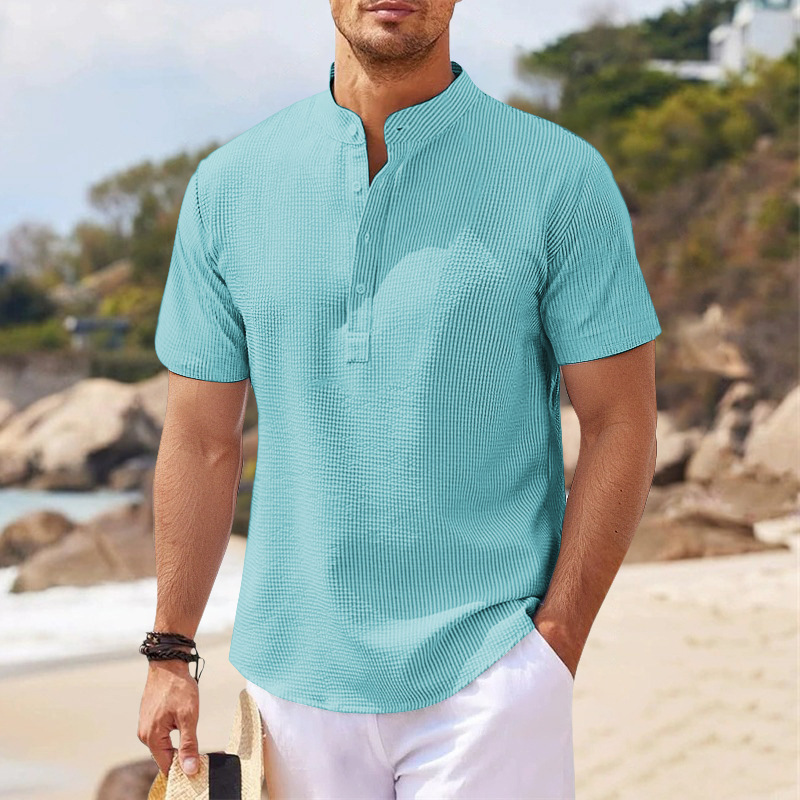 2025 New men's summer short-sleeved casual solid color cotton and linen T-shirt tops