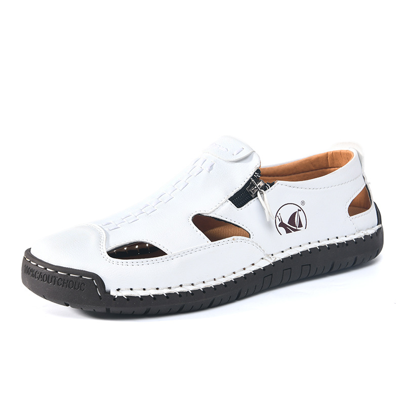 Summer New Men'S Baotou Sandals, Fashionable And Breathable Outdoor Casual Shoes, Stitched Hollow Beach Shoes